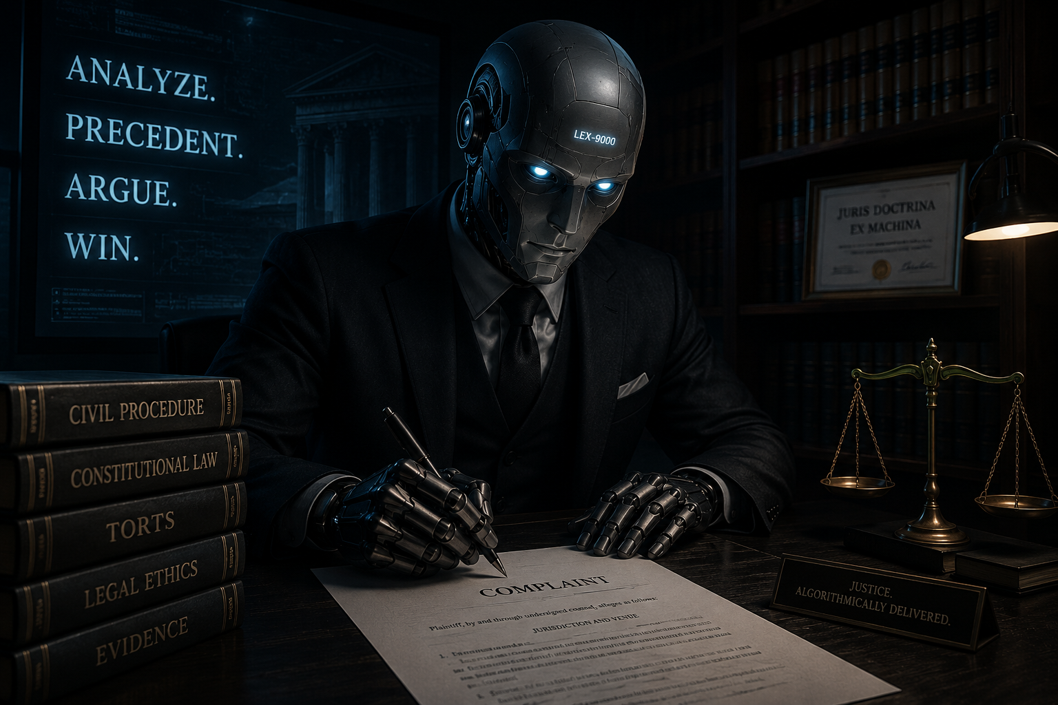 An AI-themed legal image used as the hero image for a reflection on AI-generated lawsuits and the court system.