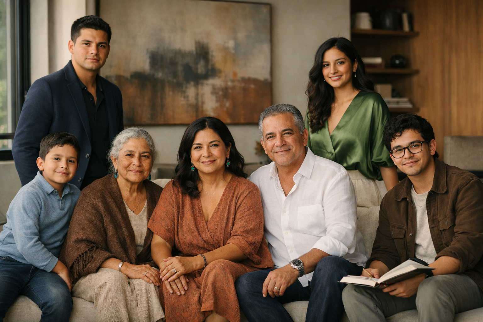 A contemporary Mexican family portrait used as the Aztec pantheon image in the AI Mirror series.