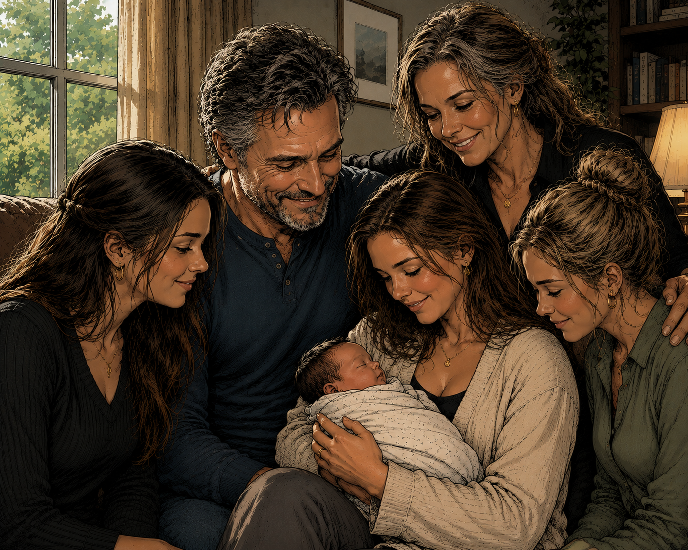 A family-themed image used as the hero image for a reflection on a scheduling puzzle about daughters, grandchildren, and AI reasoning.