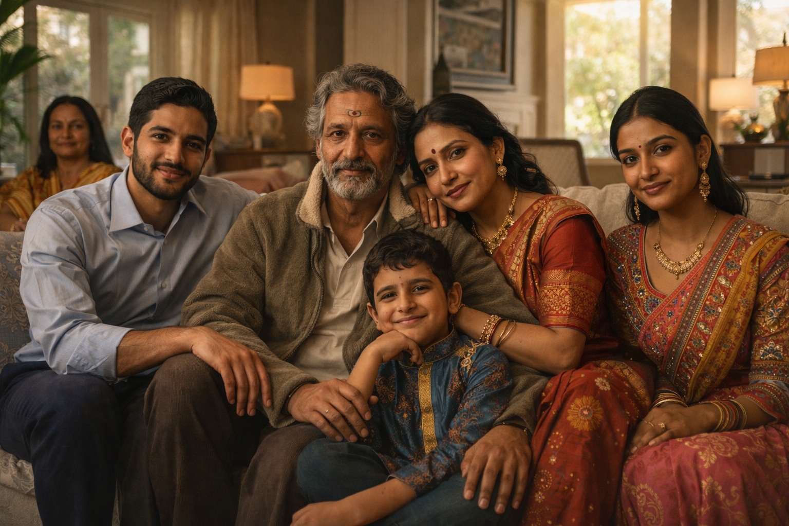 A contemporary family portrait used in the Ancient Pantheons in the AI Mirror series.