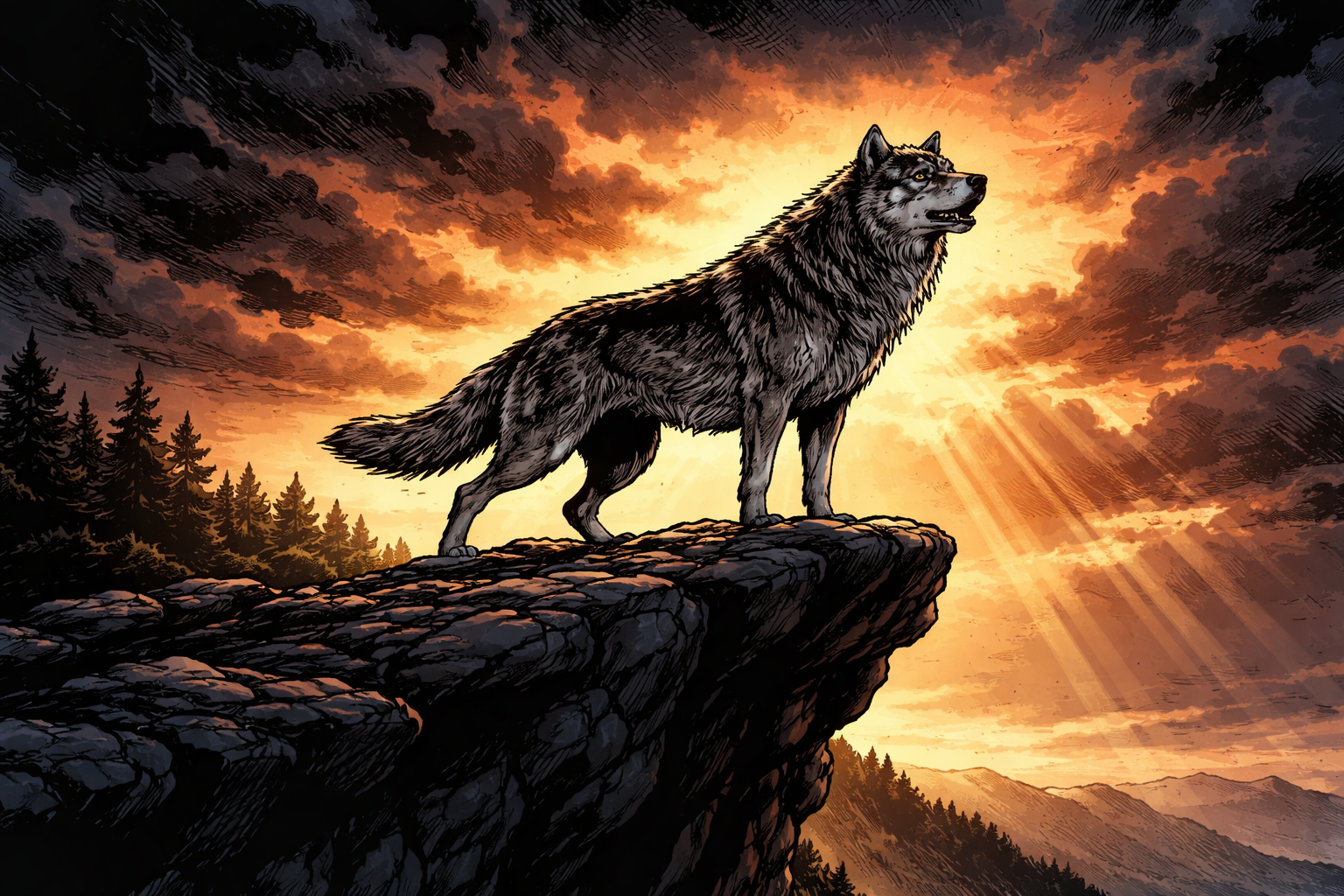 A lone wolf moving through winter brush