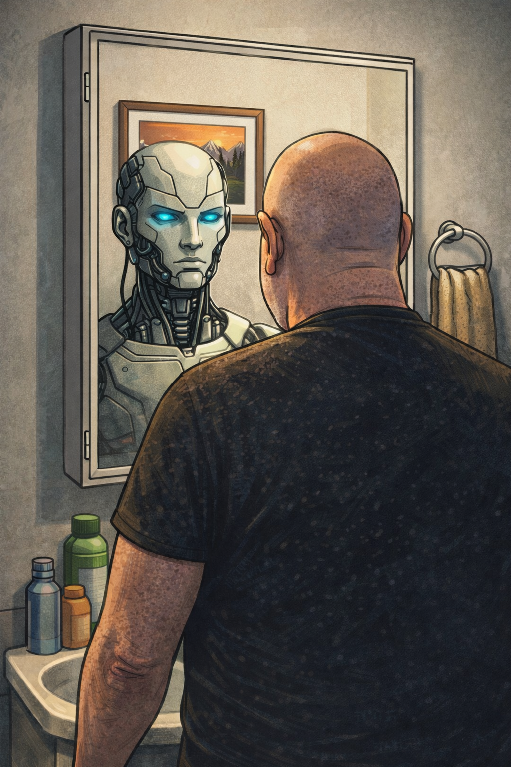 A mirror reflecting a human face in soft light.