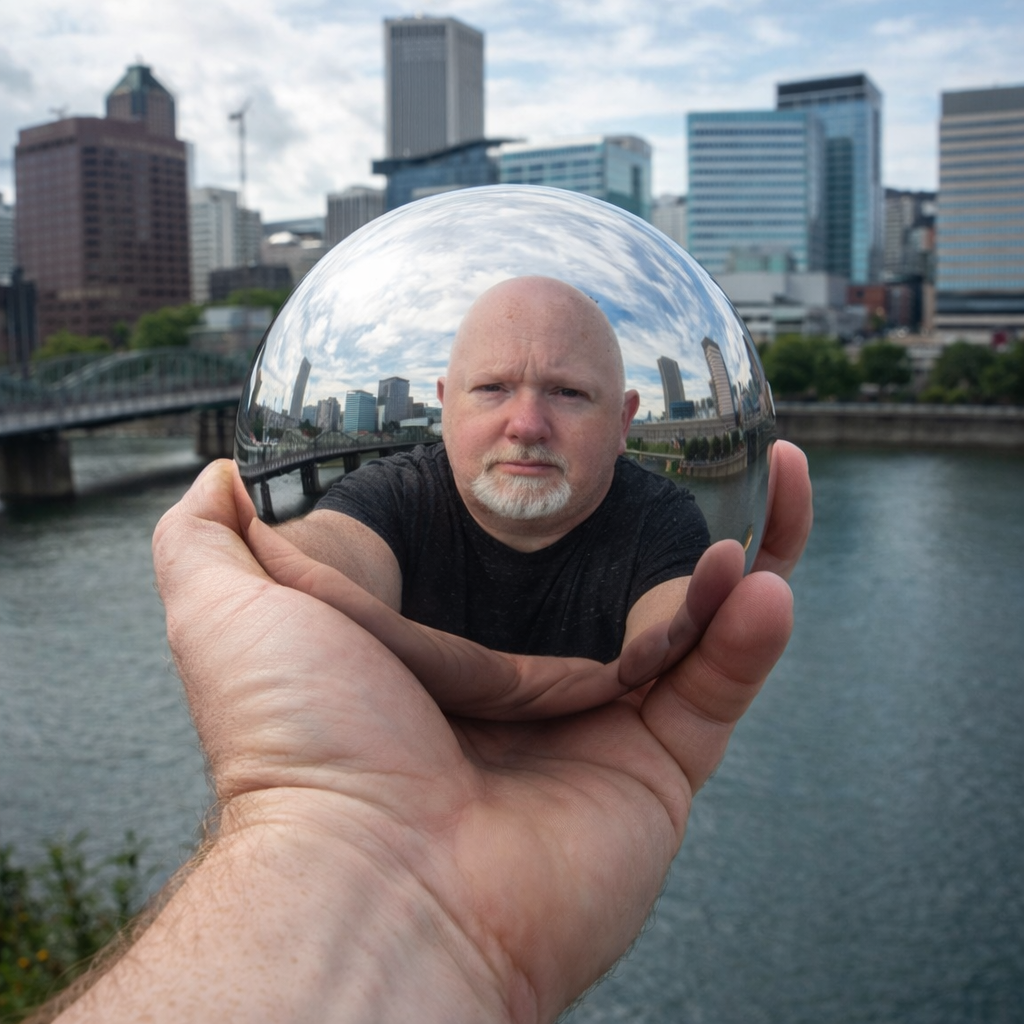 Reflections in layered light and color.