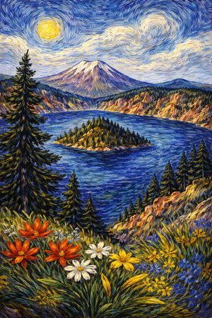 An expressive painting with swirling texture and vivid color inspired by Vincent van Gogh.