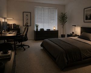 A stylized bedroom interior informed by conversation history and design preference prompts.