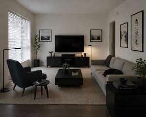 A stylized living room interior shaped through iterative design-preference conversations.